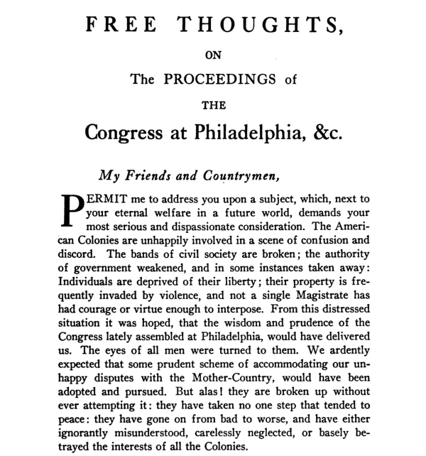 "Free Thoughts" pamphlet by Samuel Seabury