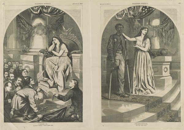 Political cartoon made by Thomas Nast in 1865.
