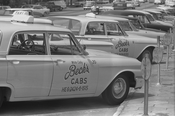 Photo of white-only cabs in Albany, Georgia in 1962