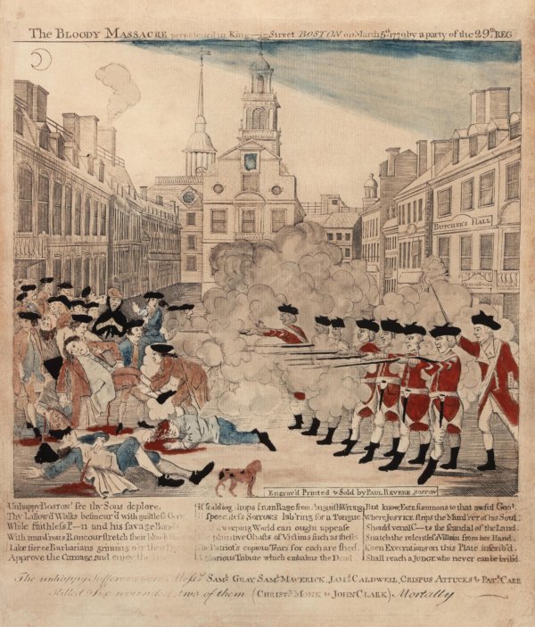 Engraving of the Boston Massacre made by Paul Revere in 1770