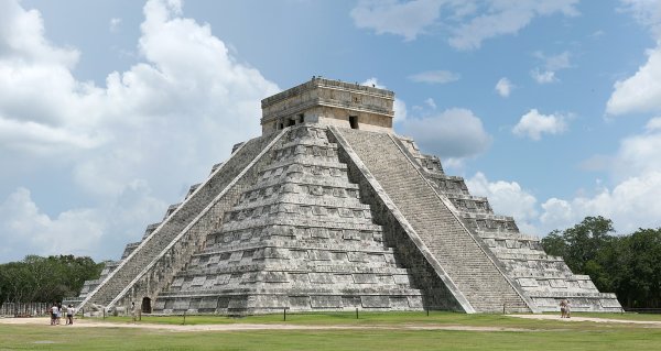 Photo of Maya pyramid made of stone with steps on each side