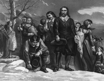 Print of the arrival of the Pilgrims at Plymouth in 1620